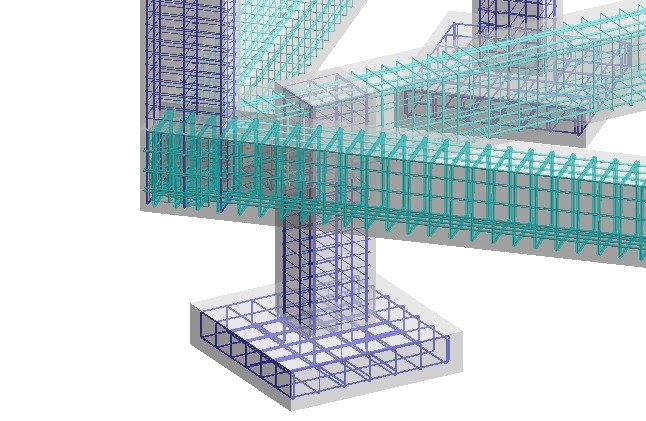 Armaduras modeladas en 3D en base, pilar y viga